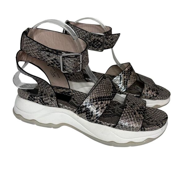 ASOS Snakeskin Leather Ankle Strap Stacked Sole Sandals Size 8 - Picture 1 of 10
